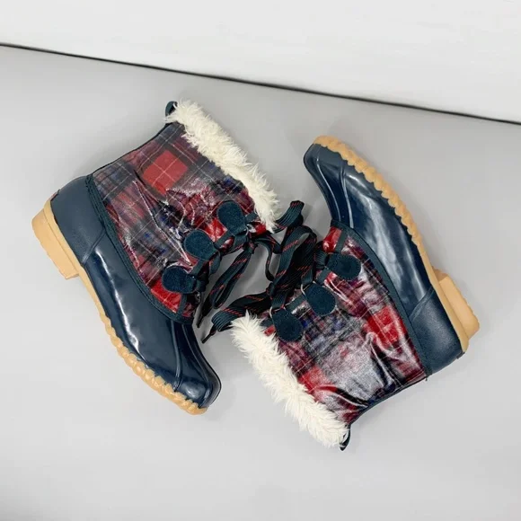 SPORTO Women's Kim Waterproof Plaid Rubber Faux Fur Snow Boots - Picture 2 of 9